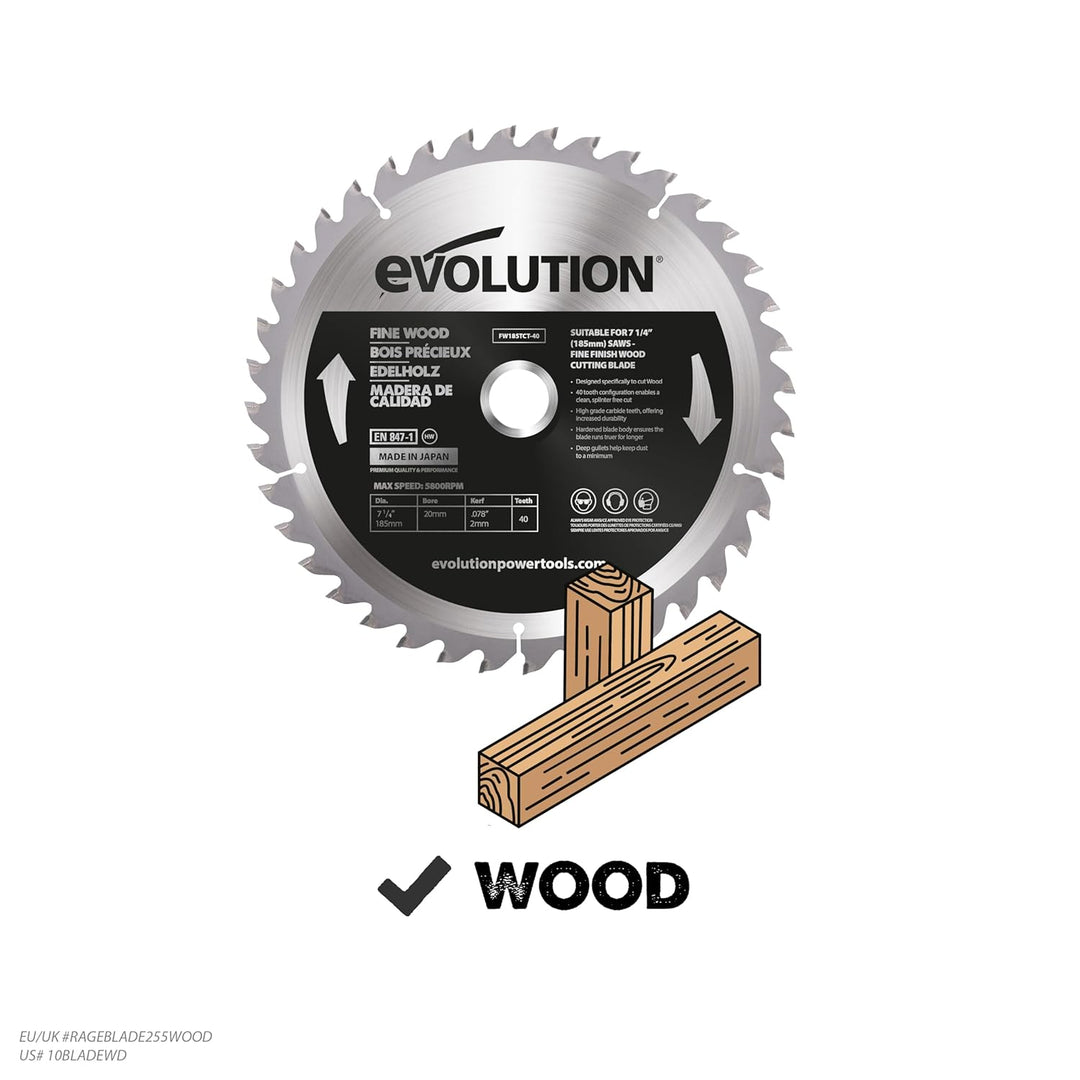Evolution Evoblade WD TCT-Kreissägeblatt für Holz, 180 mm