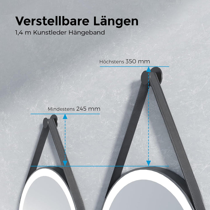 Heilmetz Badspiegel mit Beleuchtung Rund 50cm, LED Badezimmerspiegel mit Licht, 3 Lichtfarben Dimmba