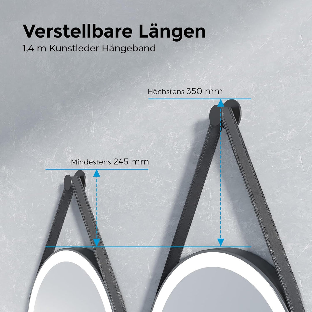 Heilmetz Badspiegel mit Beleuchtung Rund 50cm, LED Badezimmerspiegel mit Licht, 3 Lichtfarben Dimmba