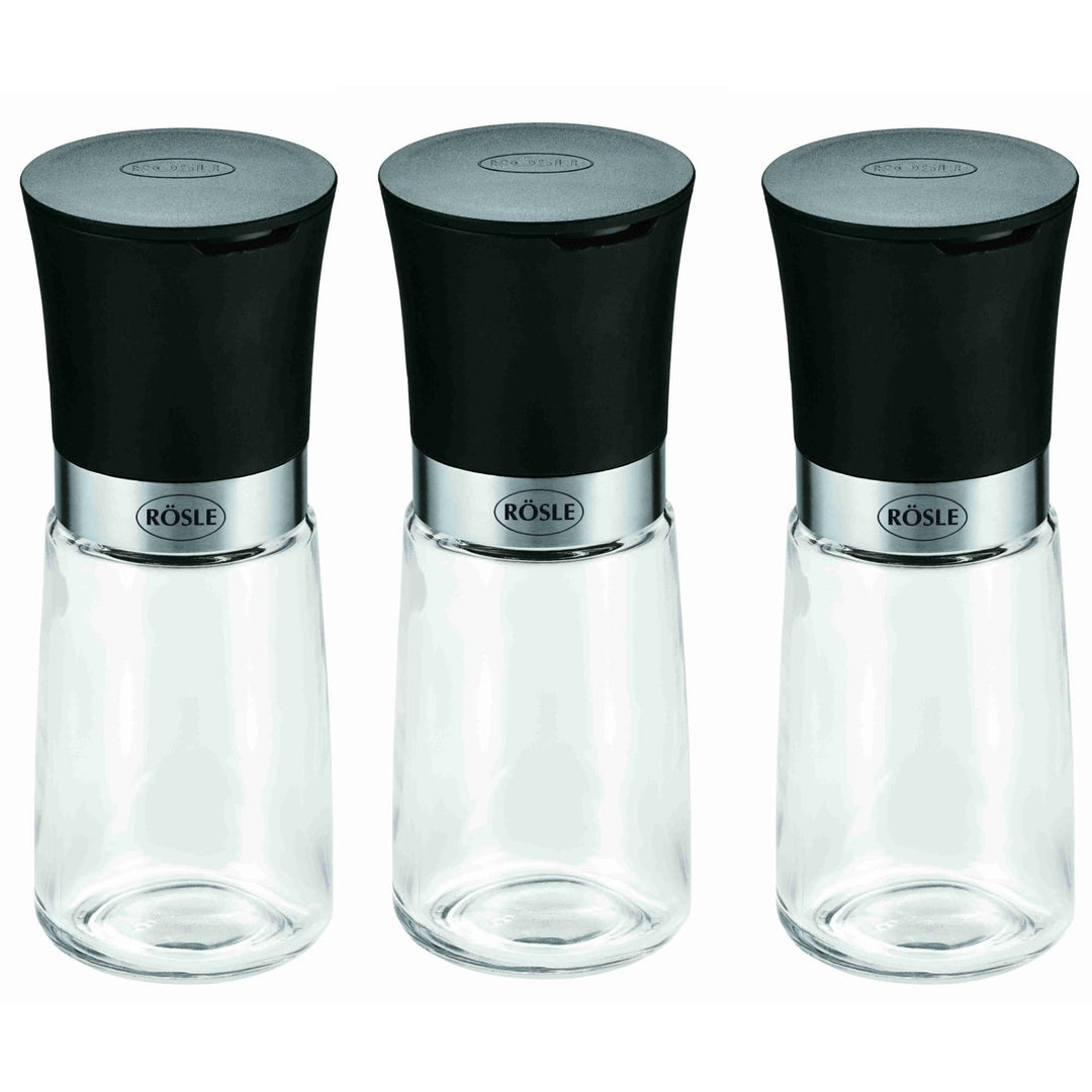 RÖSLE Gewürzmühlen-Set 3-tlg., Hochwertige Salz- und Pfeffermühlen mit Keramikmahlwerk für alle Arte