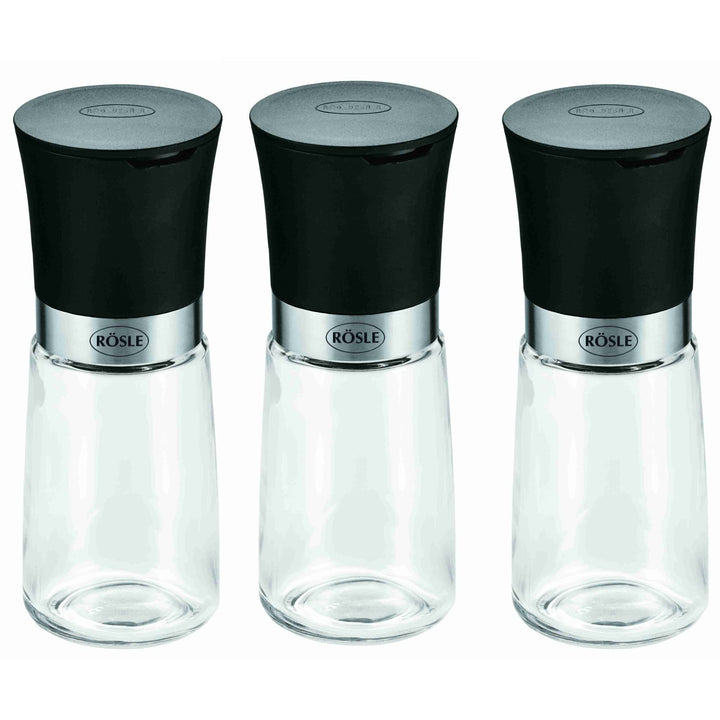 RÖSLE Gewürzmühlen-Set 3-tlg., Hochwertige Salz- und Pfeffermühlen mit Keramikmahlwerk für alle Arte