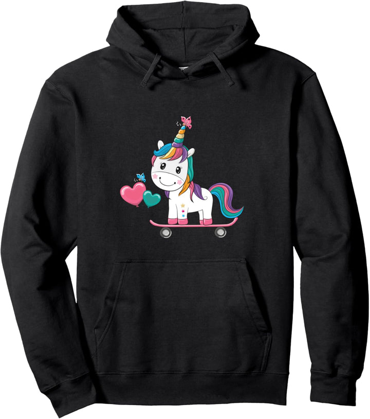 Einhorn auf Skateboard Herz Jungen Mädchen Geschenk Einhorn Pullover Hoodie