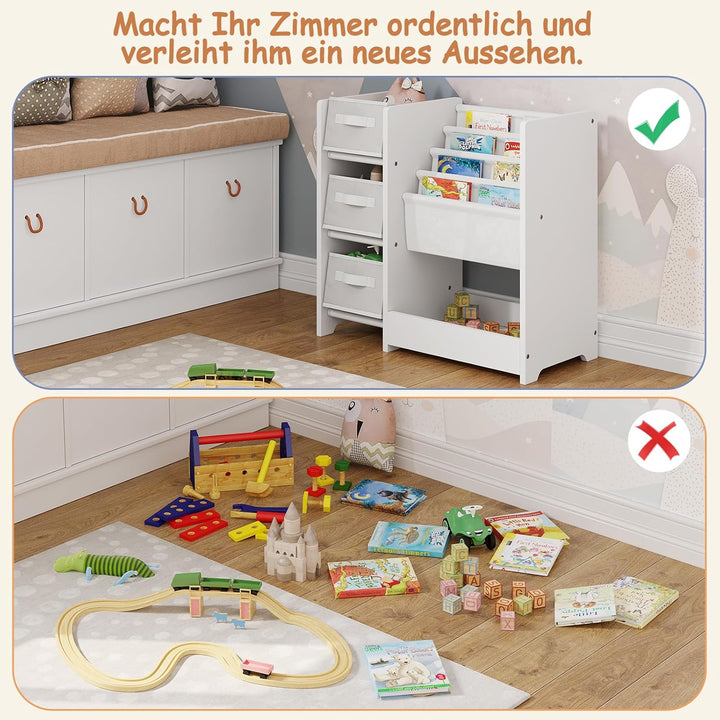 Lestarain Kinderzimmerregal, Spielzeug-Organizer, Regal für Kinderzimmer Spielzimmer, mit 3 Aufbewah