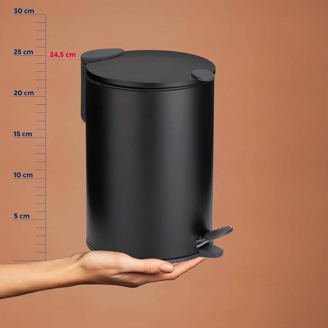kela Kosmetikeimer schwarz matt 3l, Silent-Close-Deckel, Tretmülleimer Badezimmer MATS, Badmülleimer
