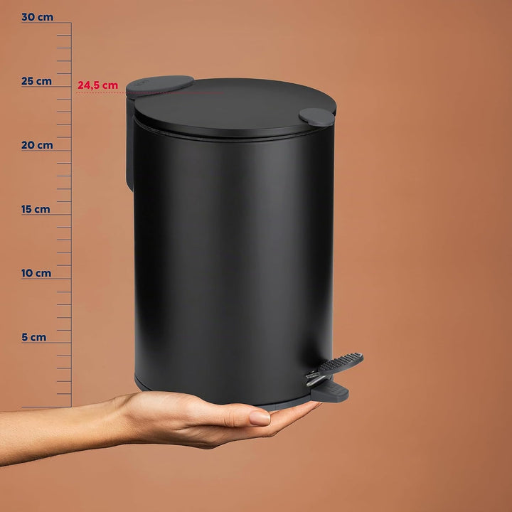 kela Kosmetikeimer schwarz matt 3l, Silent-Close-Deckel, Tretmülleimer Badezimmer MATS, Badmülleimer