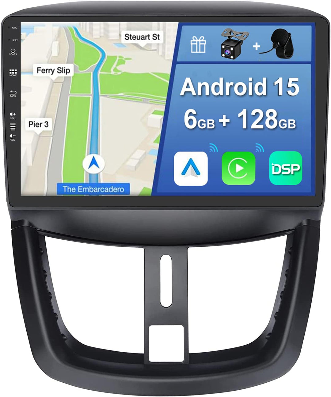 6G+128G Autoradio Android 15 für Peugeot 207 2006-2015 2-DIN-Autostereo mit Wireless Carplay, Androi