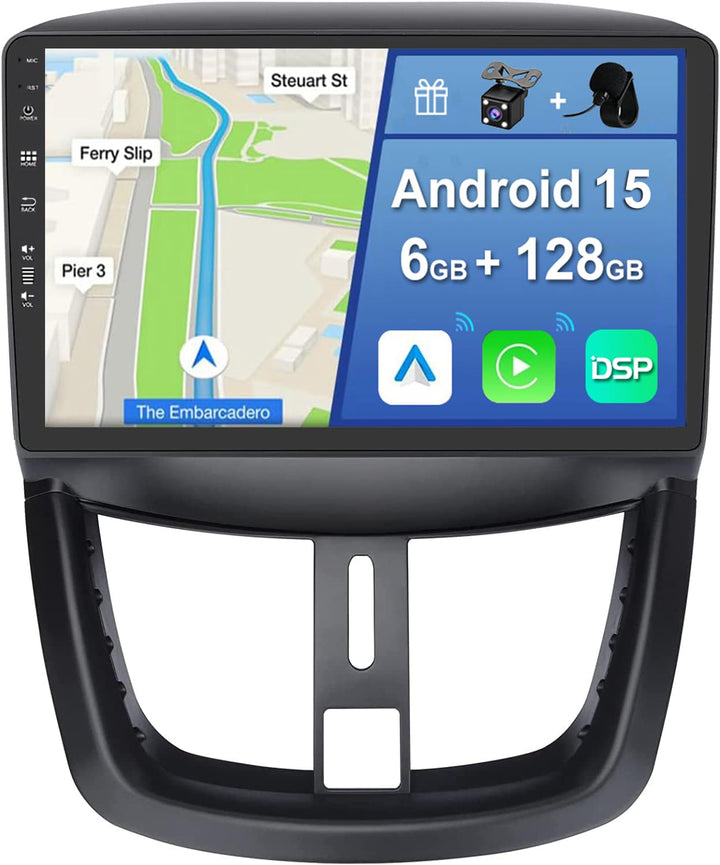 6G+128G Autoradio Android 15 für Peugeot 207 2006-2015 2-DIN-Autostereo mit Wireless Carplay, Androi