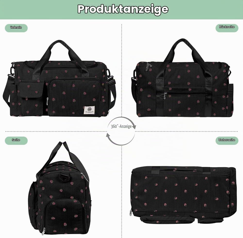 Sporttasche Damen, Sporttasche Kinder, Faltbare Reisetasche Weekender mit Schuhfach Nassfach, Reiset