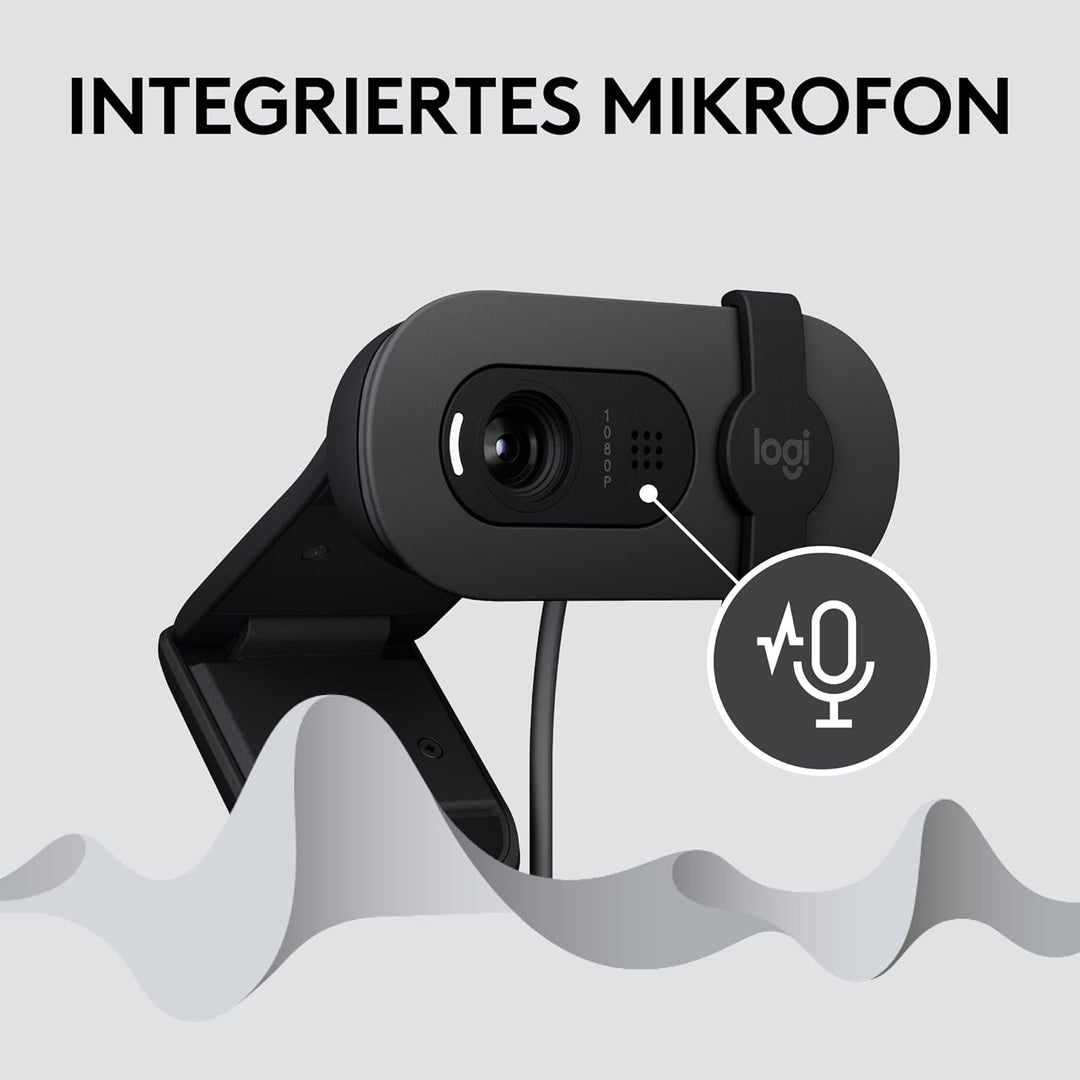 Logitech Brio 100 Full HD-Webcam für Meetings und Streaming, Auto-Lichtausgleich, integriertes Mikro
