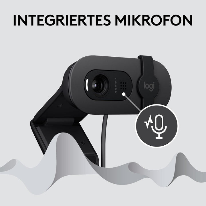 Logitech Brio 100 Full HD-Webcam für Meetings und Streaming, Auto-Lichtausgleich, integriertes Mikro
