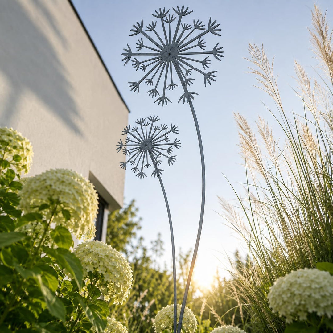 Terma Metall Pusteblume grau XXL 140 cm Höhe Pusteblume Gartenstecker, Gartenfigur gross, Metallfigu