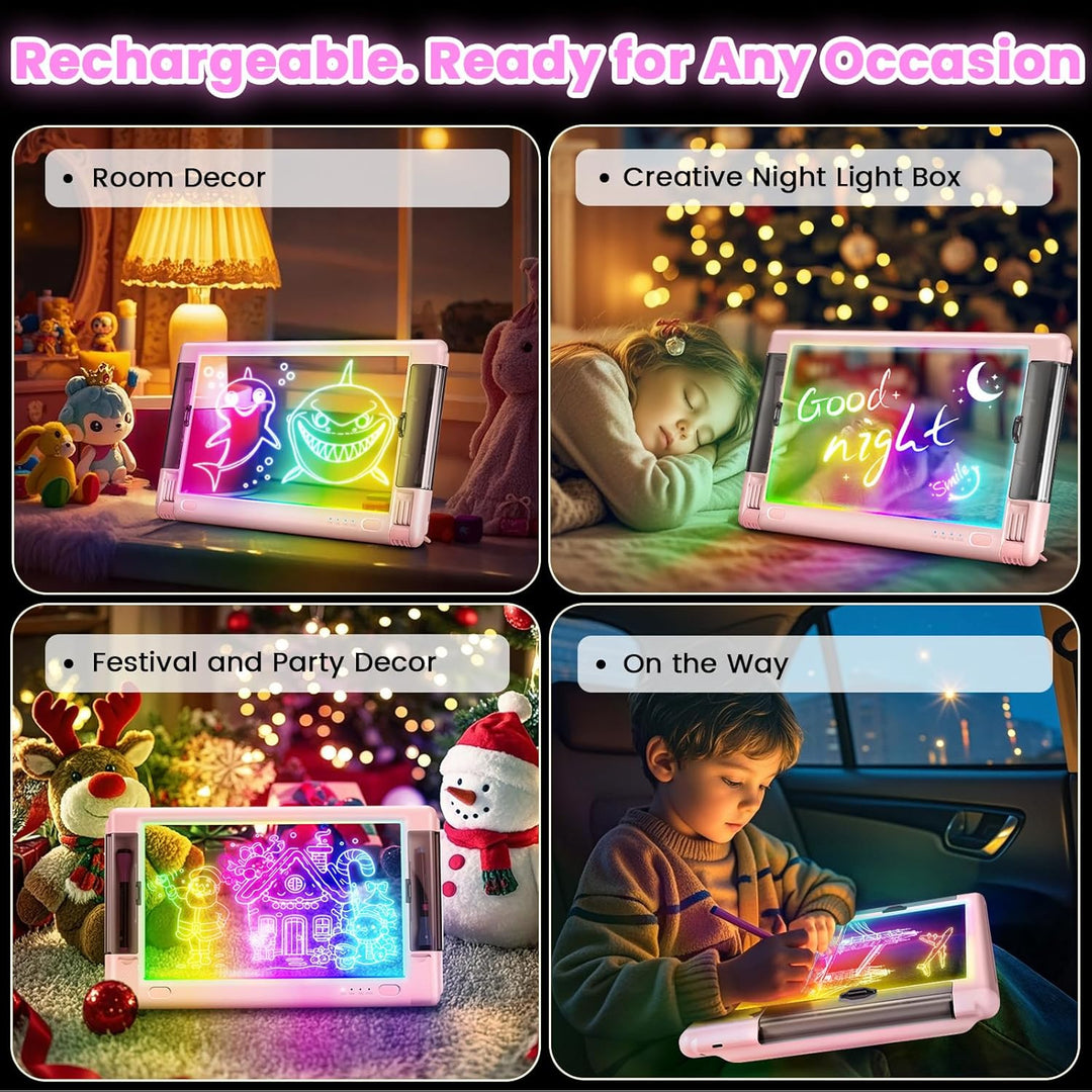 LED-Zeichentafel Wiederaufladbare, 15 Zoll Zeichenbrett & Memoboard 9 Farben Lichteffekte Neon Kunst