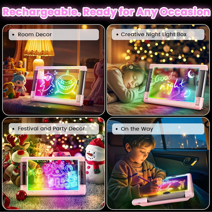 LED-Zeichentafel Wiederaufladbare, 15 Zoll Zeichenbrett & Memoboard 9 Farben Lichteffekte Neon Kunst