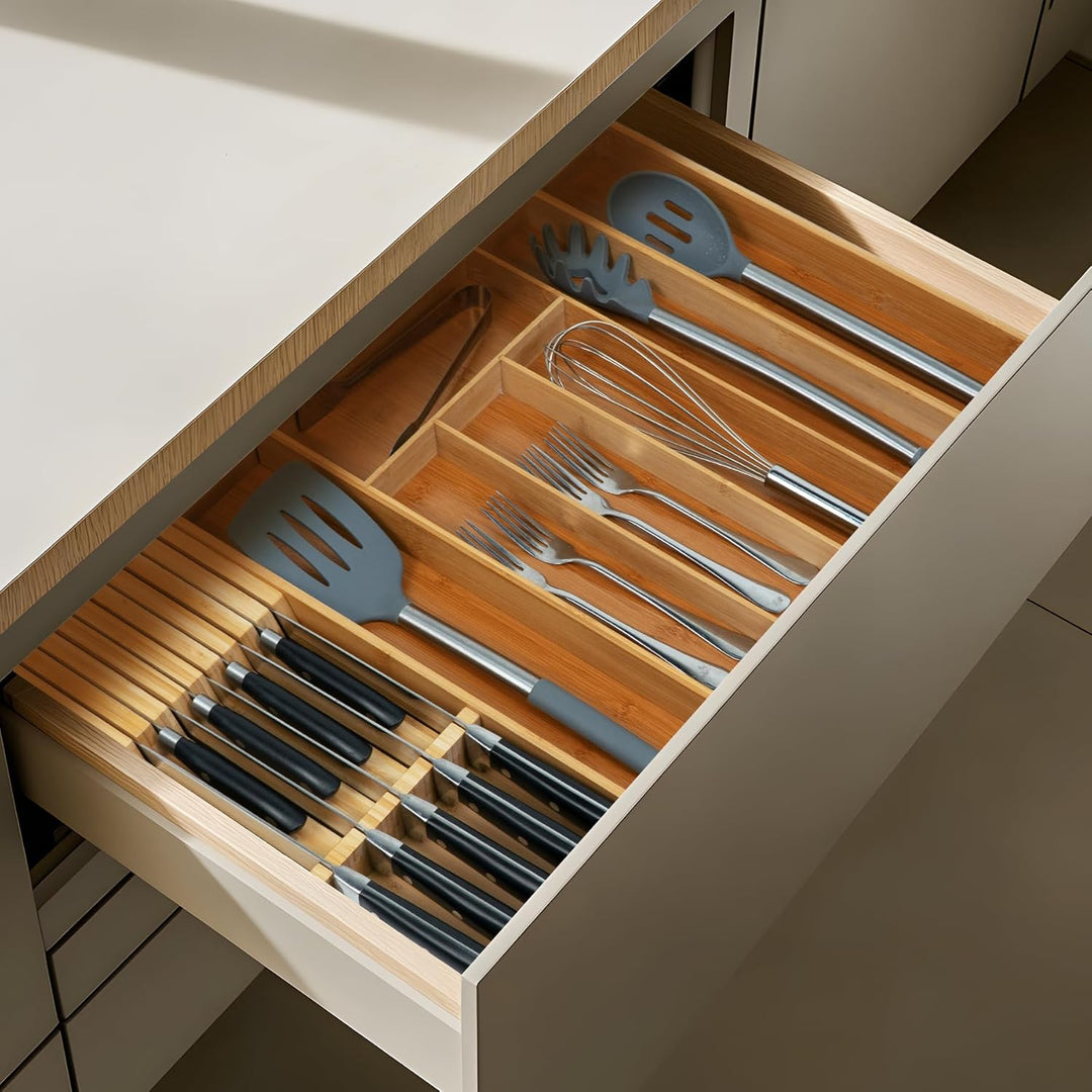 Utoplike Messer Schublade Organizer Bambus Messerblock für Küche, grosser Griff Steak Halter, Fit fü