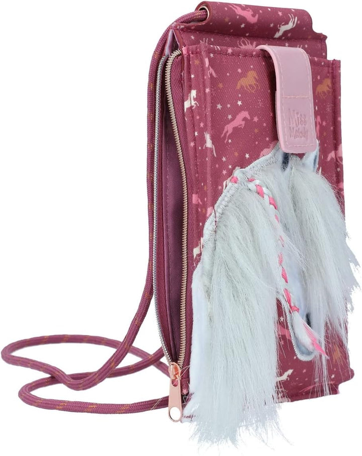 Depesche 11987 Miss Melody Wild Horses - Handytasche zum Umhängen in Bordeaux mit Pferde-Motiv und -