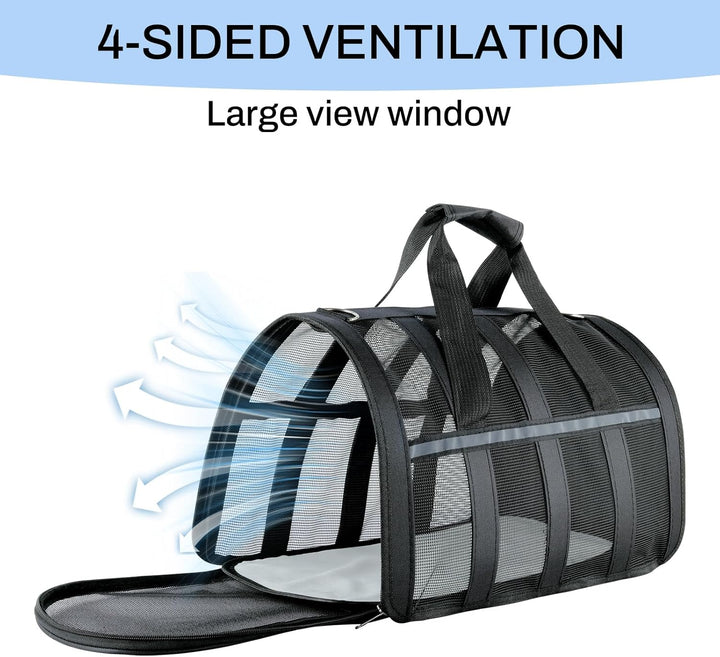 Flugtauglicher Haustierträger,atmungsaktives Mesh-Hund-Katzen-Reisetasche mit Reflektoren,tragbare H