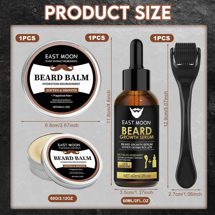 Bartwuchs Kit,Bartwachstum Set mit Bartroller,Bartwuchs Serum Öl/Bartbalsam/Beard Roller,Beard Growt