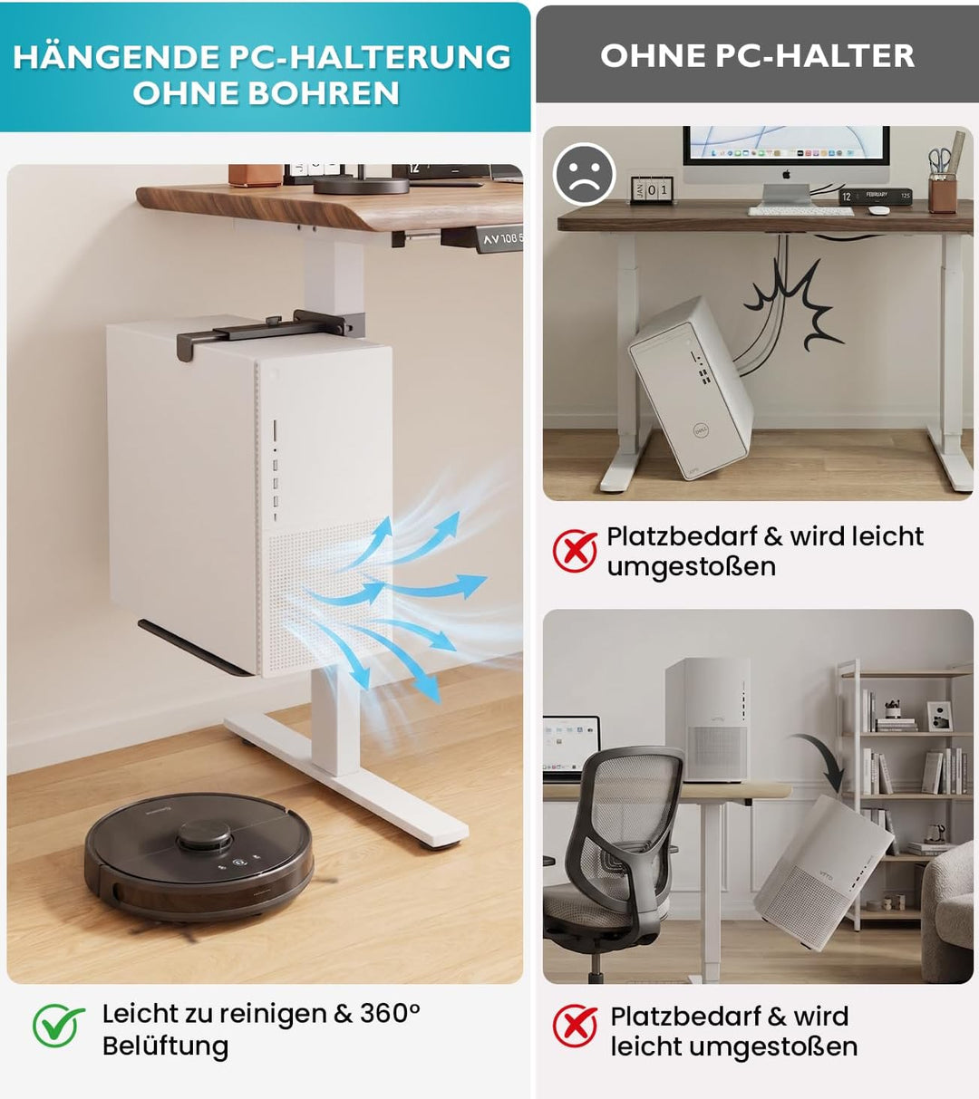 PC Halterung Unter Schreibtisch Ohne Bohren, CPU Halterung für Höhenverstellbarer Schreibtisch, Comp