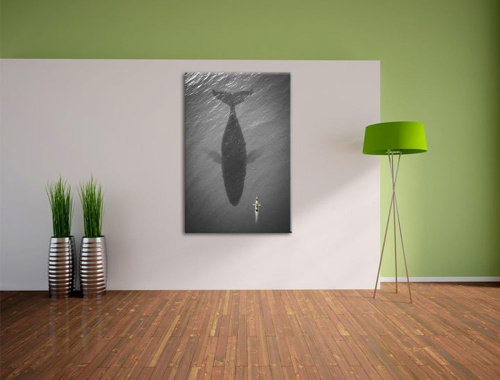 Wal so gross Boot so klein schwarz/weiss Format: 100x70 auf Leinwand, XXL riesige Bilder fertig gera