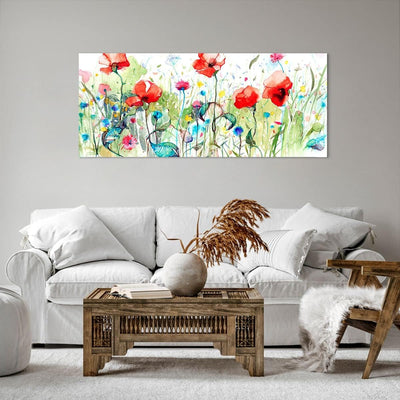 Wandbilder Dekoration Wohnzimmer Blumen Wiese Blatt Natur Panorama Bilder auf Leinwand 120x50cm Lein