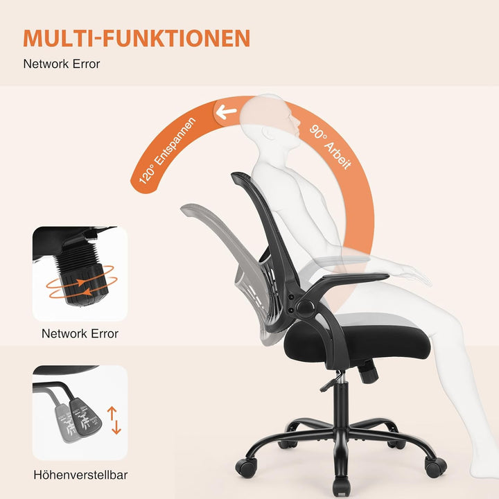 Sweetcrispy Bürostuhl Ergonomisch, Schreibtischstuhl mit Lendenwirbelstütze, Höhenverstellbarkeit St