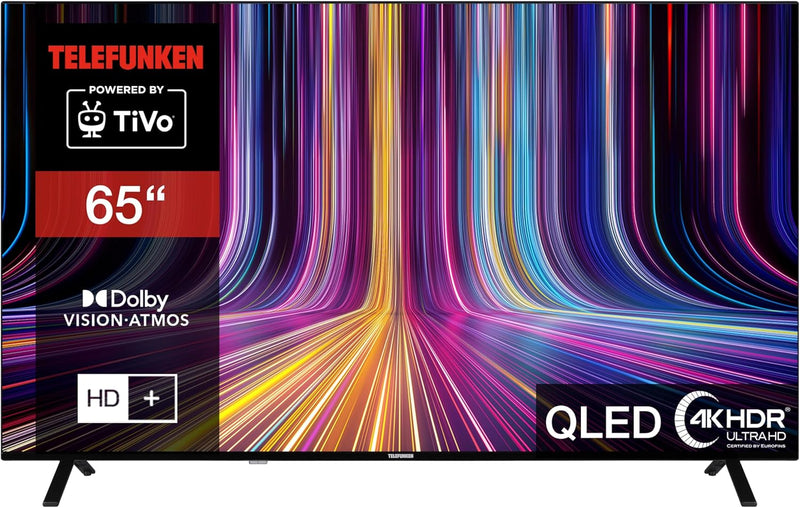 Telefunken QLED Fernseher 65 Zoll Smart TV powered by TiVo (4K UHD, HDR Dolby Vision, Dolby Atmos, T