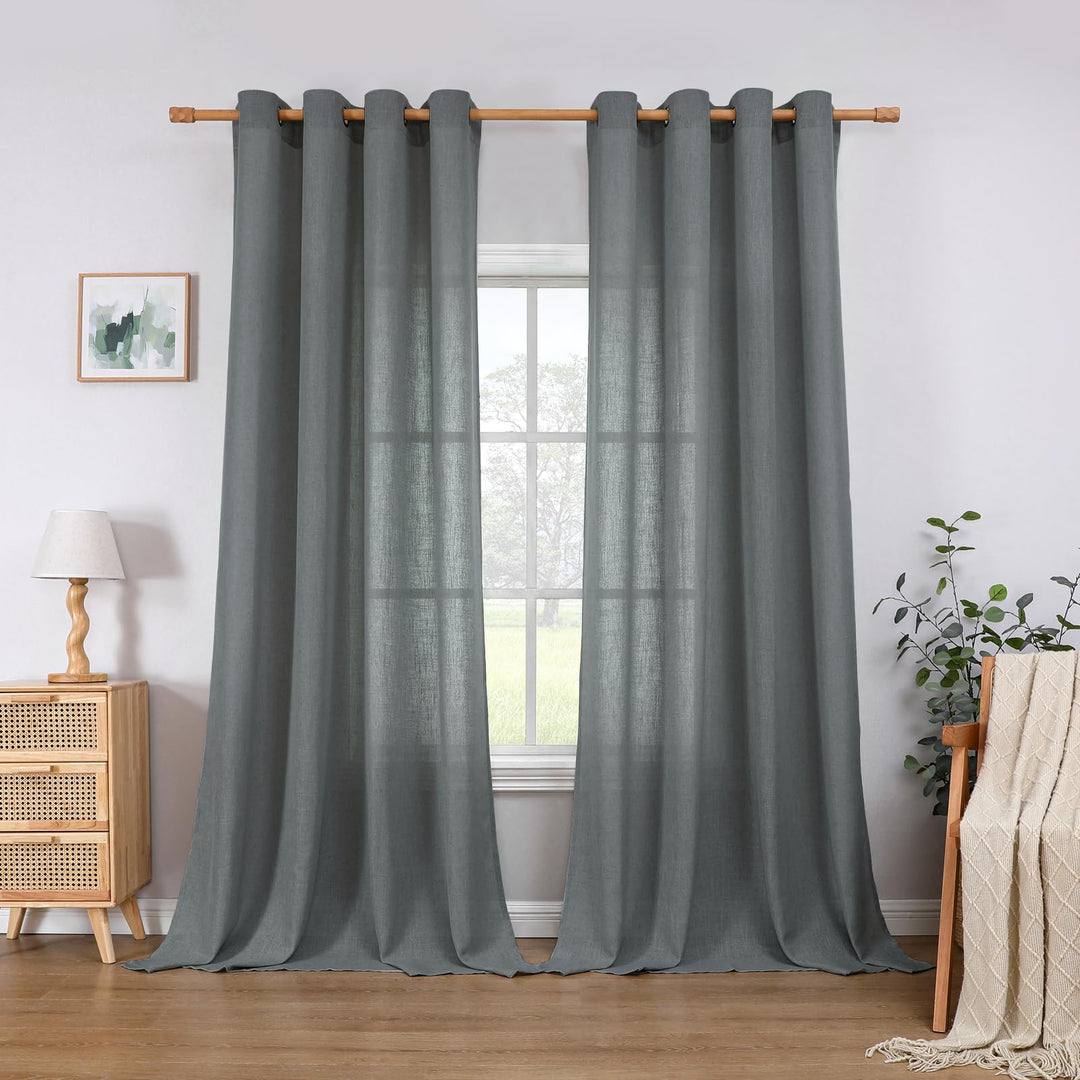 CUCRAF Leinen Gardinen mit Ösen Landhausstil Voile Vorhang Halbtransparent Gardinen für Schlafzimmer