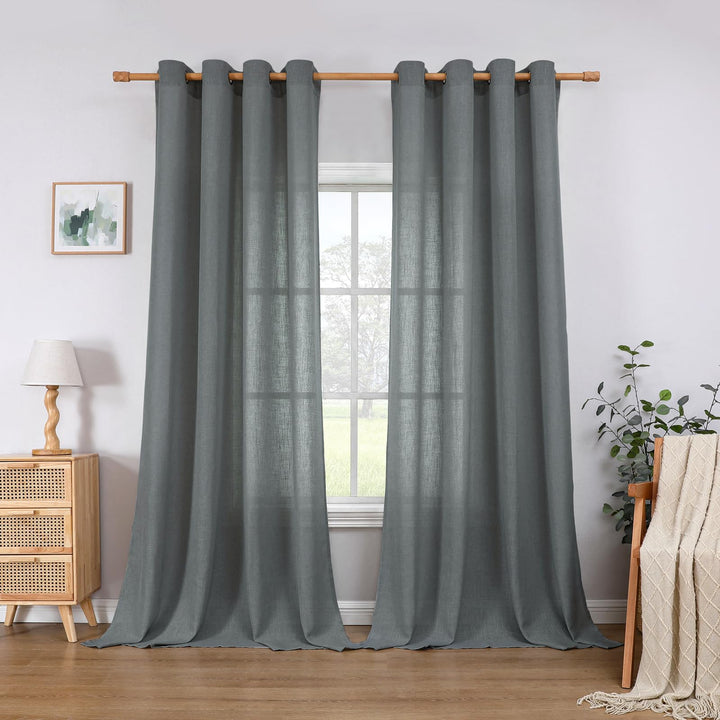 CUCRAF Leinen Gardinen mit Ösen Landhausstil Voile Vorhang Halbtransparent Gardinen für Schlafzimmer