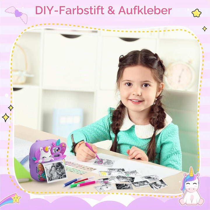 TIATUA Kinderkamera Sofortbildkamera, 1080P 2,4 Zoll Sofortbildkamera Kinder mit 32G Karte und 3 Rol
