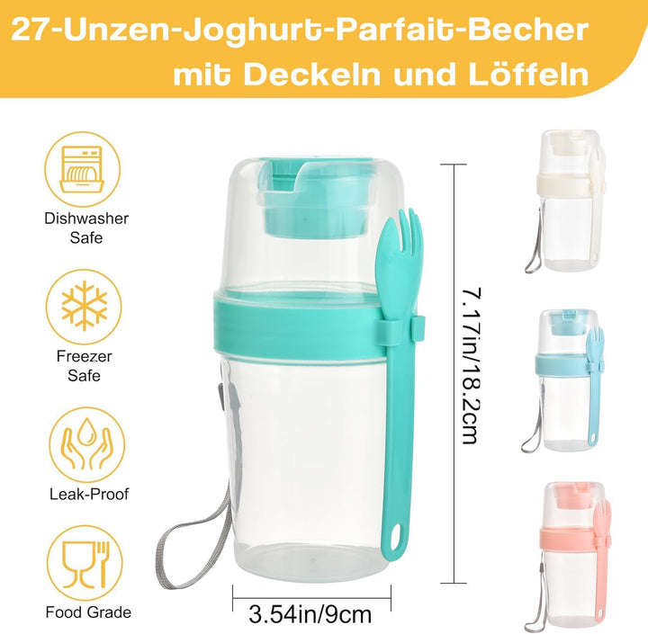 VITEVER 4er-Pack 27 oz wiederverwendbare Joghurt-Parfait-Becher mit Deckel und Löffel, Müsli-Parfait