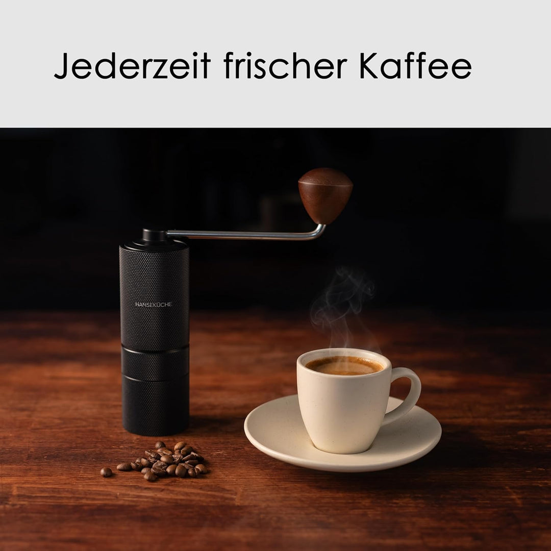 Hanseküche Kaffeemühle - Manuelle Kaffeemühle mit Präzisions-Edelstahlmahlwerk und Holzgriff - Kegel