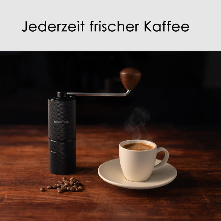 Hanseküche Kaffeemühle - Manuelle Kaffeemühle mit Präzisions-Edelstahlmahlwerk und Holzgriff - Kegel