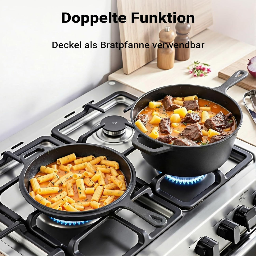Wiltec 2in1 Dutch Oven 42 x 26 x 12 cm Grilltopf aus Gusseisen, Schmortopf mit Doppelfunktion 4,6L,