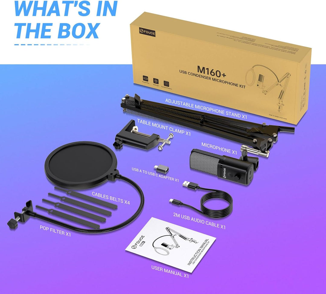 FDUCE M160 USB Gaming Mikrofon Set für PC,RGB Kondensator Podcasting Mikrofon mit Monitor Buchse,sch