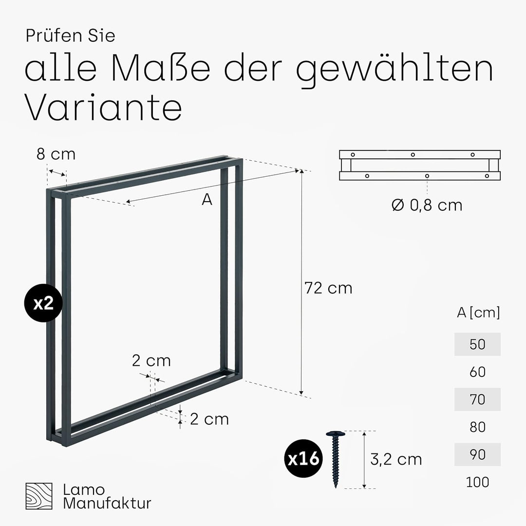 LAMO Manufaktur Tischbeine für Schreibtisch Esstisch, Frame, Vierkantprofil 20x20 mm, Tischgestell 5