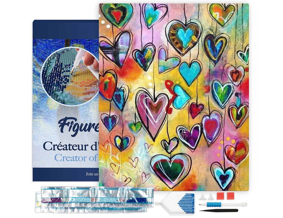 Figured'Art Diamond Painting Erwachsene 40x50cm Mit Rahmen Ganze Leinwand gespannt Herzen 5D Bilder