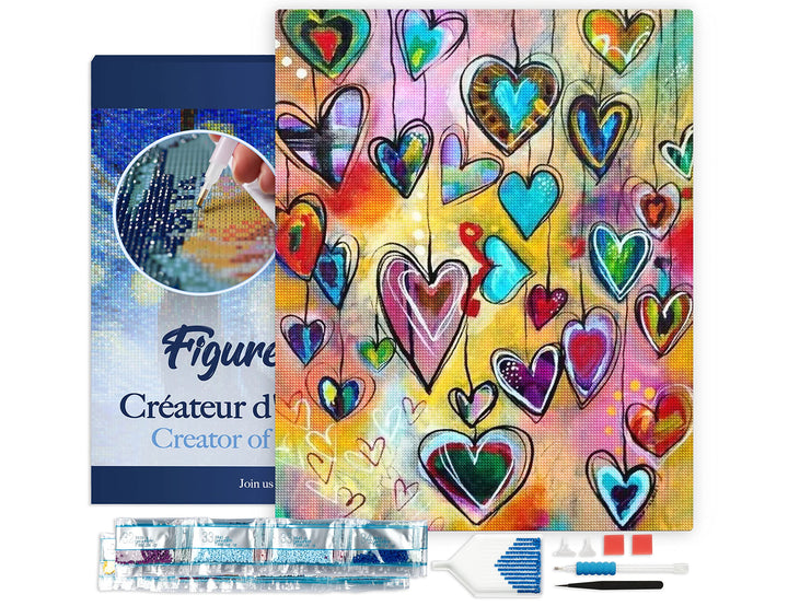 Figured'Art Diamond Painting Erwachsene 40x50cm Mit Rahmen Ganze Leinwand gespannt Herzen 5D Bilder