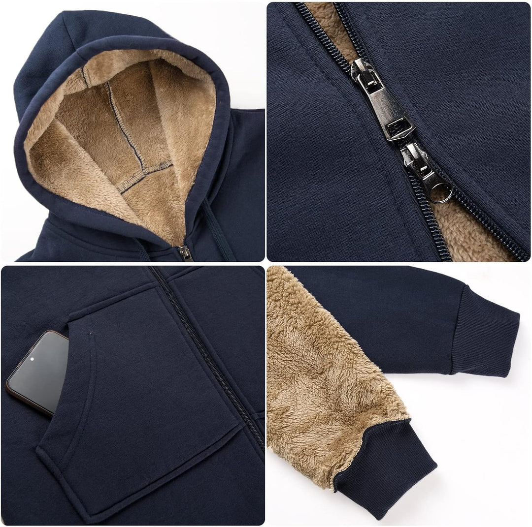 Damen Hoodie Fleecejacke Kapuzenjacke mit Zip Winterjacke Lang Sweatjacke Warme Plüschjacke Pullover