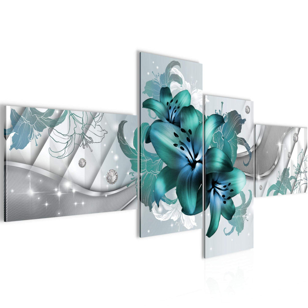 Runa Art Bild Modern Blumen Lilien - Made in Germany - Wandbilder Abstrakt Türkis 4 Teilig 017342a 1