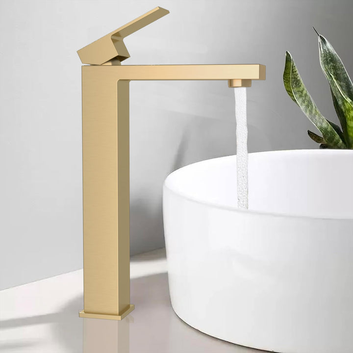 Wasserhahn Bad Gold - Waschtischarmatur Hoch aus Edelstahl mit Geräuscharmem Keramischem Ventilkern,