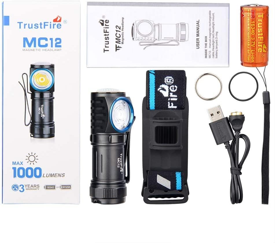 TrustFire Stirnlampe, Stirnlampe LED wiederaufladbar Kopflampe 1000 Lumen MC12 LED Stirnlampe Magnet