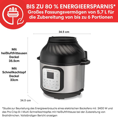 Instant Pot Duo Crisp + Heissluftfritteuse 11-in-1 Elektro-Multikocher 5,7 L - Schnellkochtopf, Luft