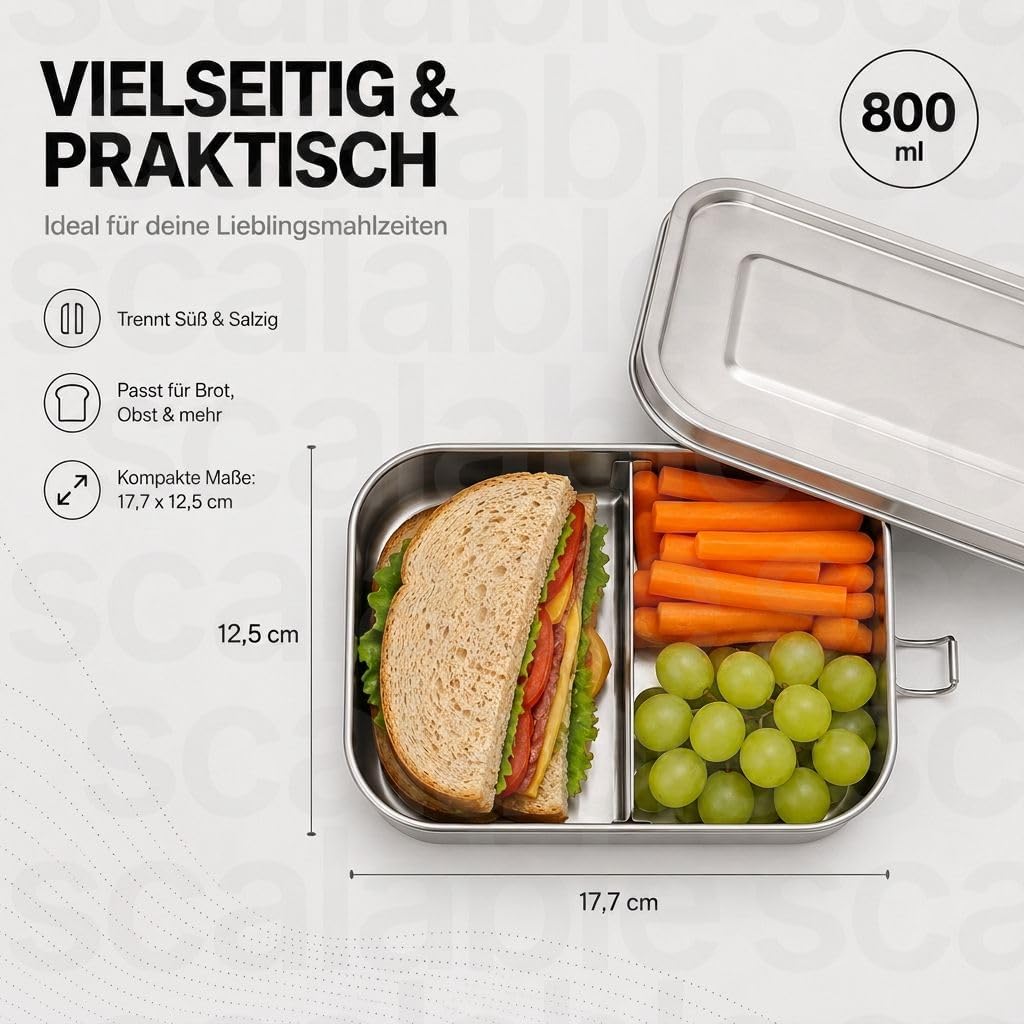 800ml Brotdose, Lunchbox, Brotdose Kinder mit Fächern, Bento Box Kinder, Jausenbox, Lunchbox Erwachs