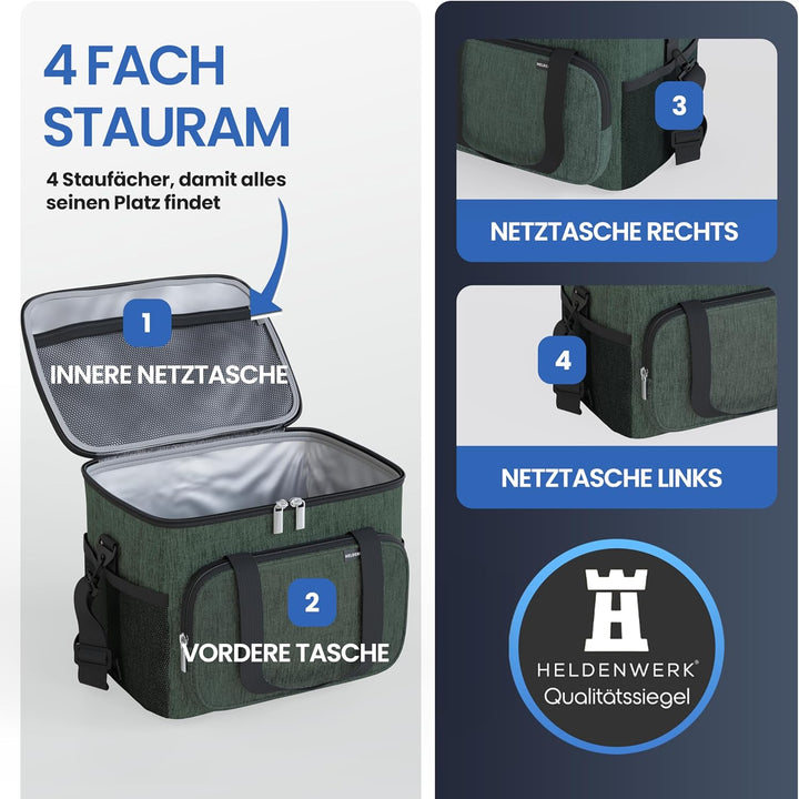 HELDENWERK Kühltasche klein & faltbar 10L, Isolierte Thermo Lunchtasche für Essen & Getränke, wasser