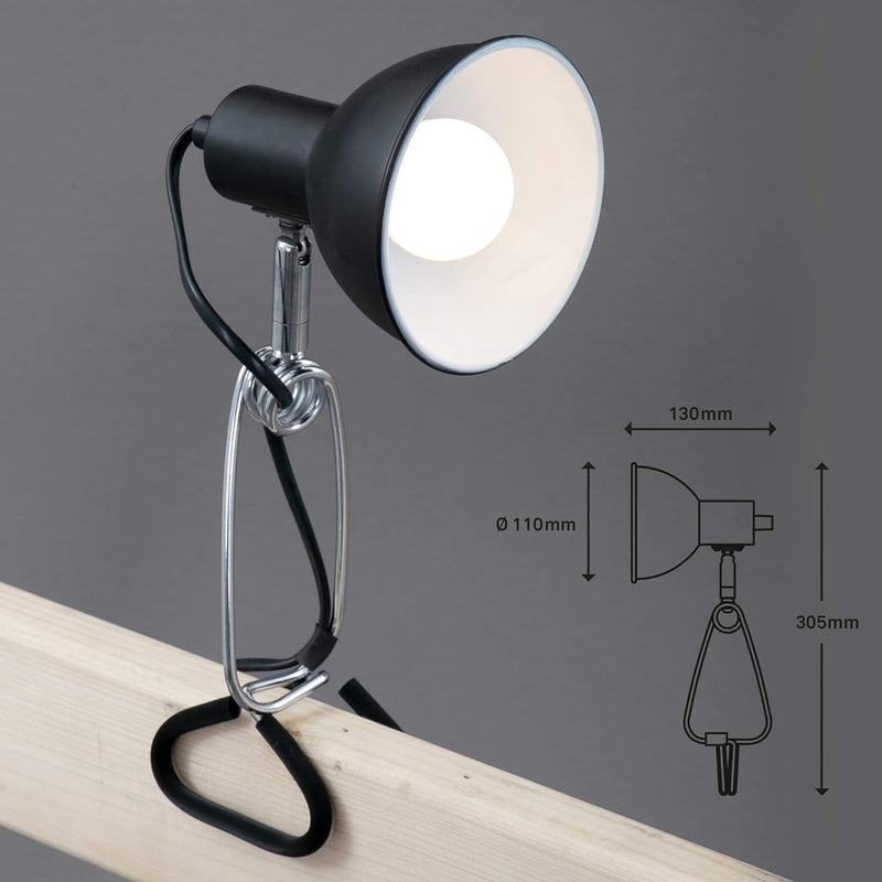 BRILONER - Schreibtischlampe mit Kabelschalter, schwenkbar, E14 Fassung, max. 8 Watt, Klemmlampe, Kl