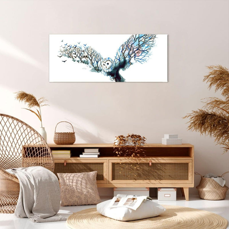 Wandbilder Dekoration Wohnzimmer Eule wild Wald Flug Panorama Bilder auf Leinwand 120x50cm Leinwandb