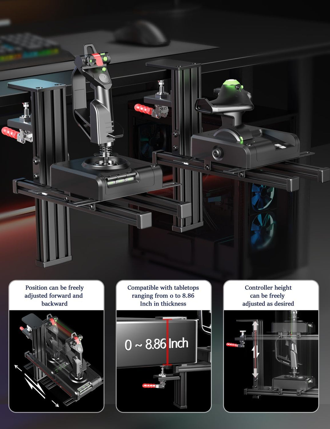 2er-Set Tischhalterung für Flight Sim HOTAS - Kompatibel mit Logitech X56/X52/X52 Pro, Thrustmaster