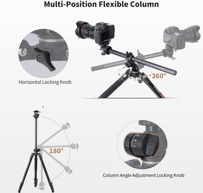 Cayer 72.5" Camera Tripod with Multi-Angle Center Column, Horizontal Tripod Monopod with Ball Head,