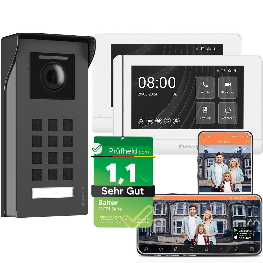 Nonic Balter ENTRI M Aufputz Video Türsprechanlage mit 2X 7 Zoll WLAN Touchscreen HD Monitor, 2-Drah