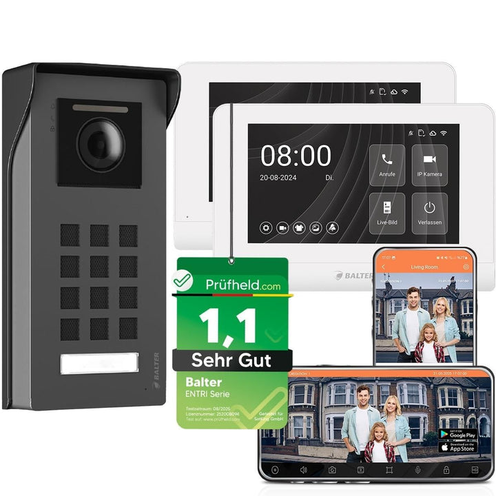 Nonic Balter ENTRI M Aufputz Video Türsprechanlage mit 2X 7 Zoll WLAN Touchscreen HD Monitor, 2-Drah